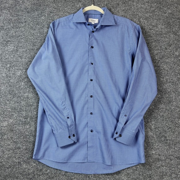 Eton Other - Eton Contemporary Fit Dress‎ Shirt Mens 16 41 Blue Purple Gingham Check Cotton